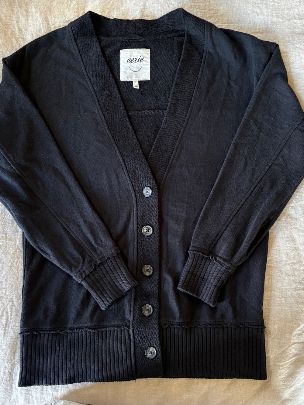 aerie Black V-Neck Button-Up Cardigan Sweater